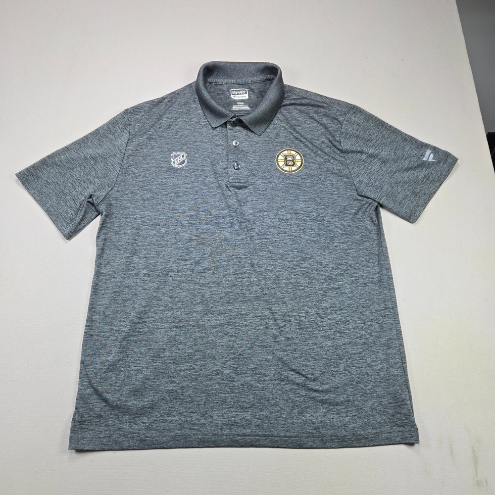 Fanatics Polo Shirt Boston Bruins NHL Authentic Pro Heather Grey Mens Large L